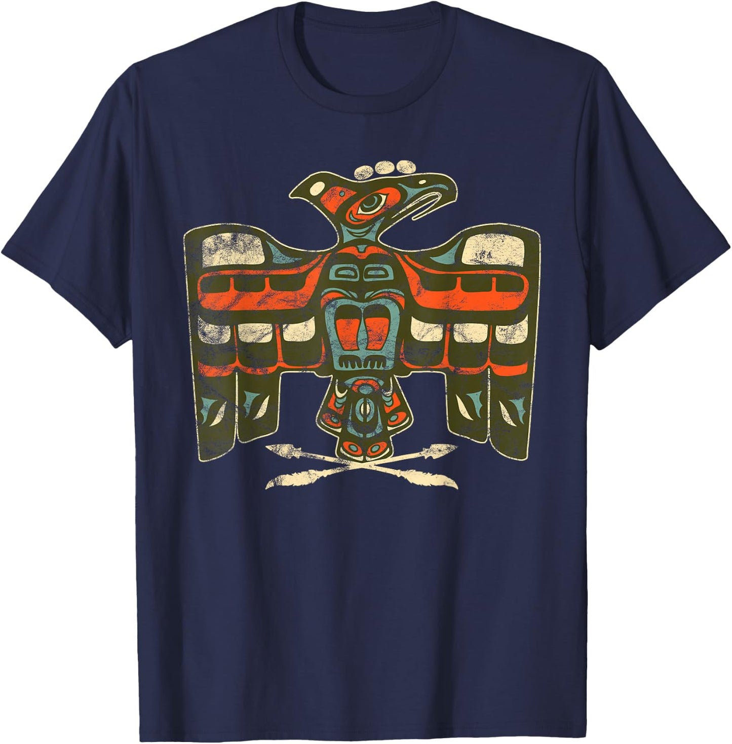 vintage Native American Indian Totem Bird Art T-Shirt - T-Shirt | Navy