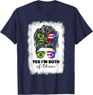 Half Brazilian And Puerto Rican Rico Brazil Flag Girl Women T-Shirt - T-Shirt | Navy