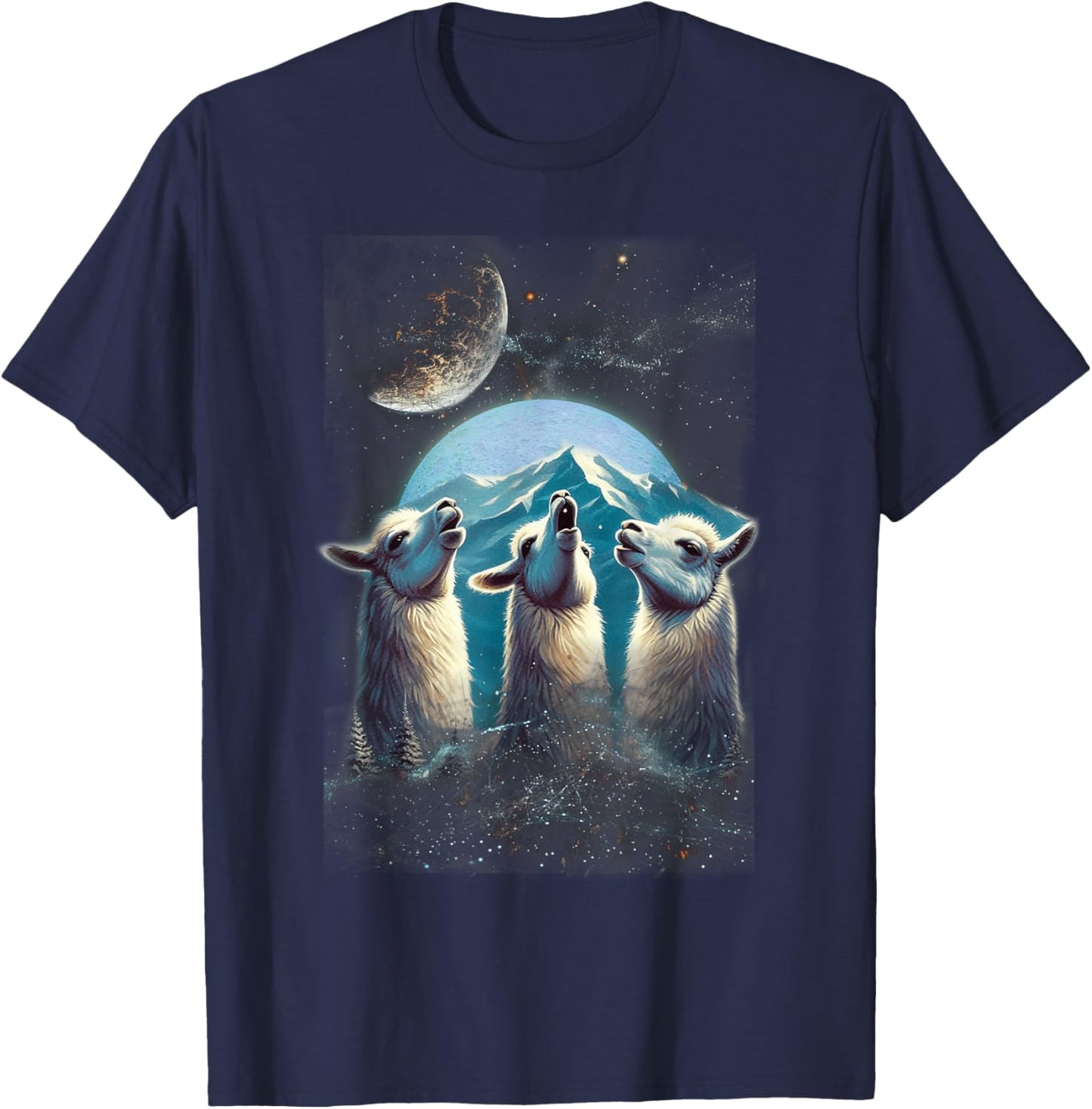 Three Llamas Howling At The Moon Funny Parody Llama T-Shirt - T-Shirt | Navy