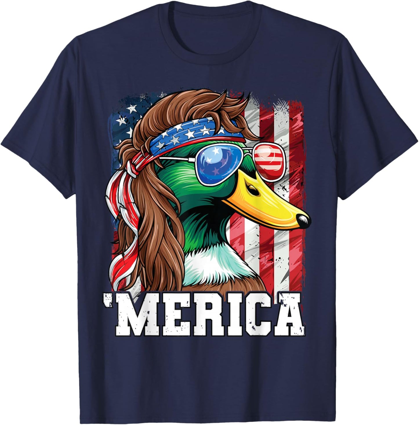 Merica USA American Flag Patriotic 4th of July Duck Hunting T-Shirt - T-Shirt | Navy