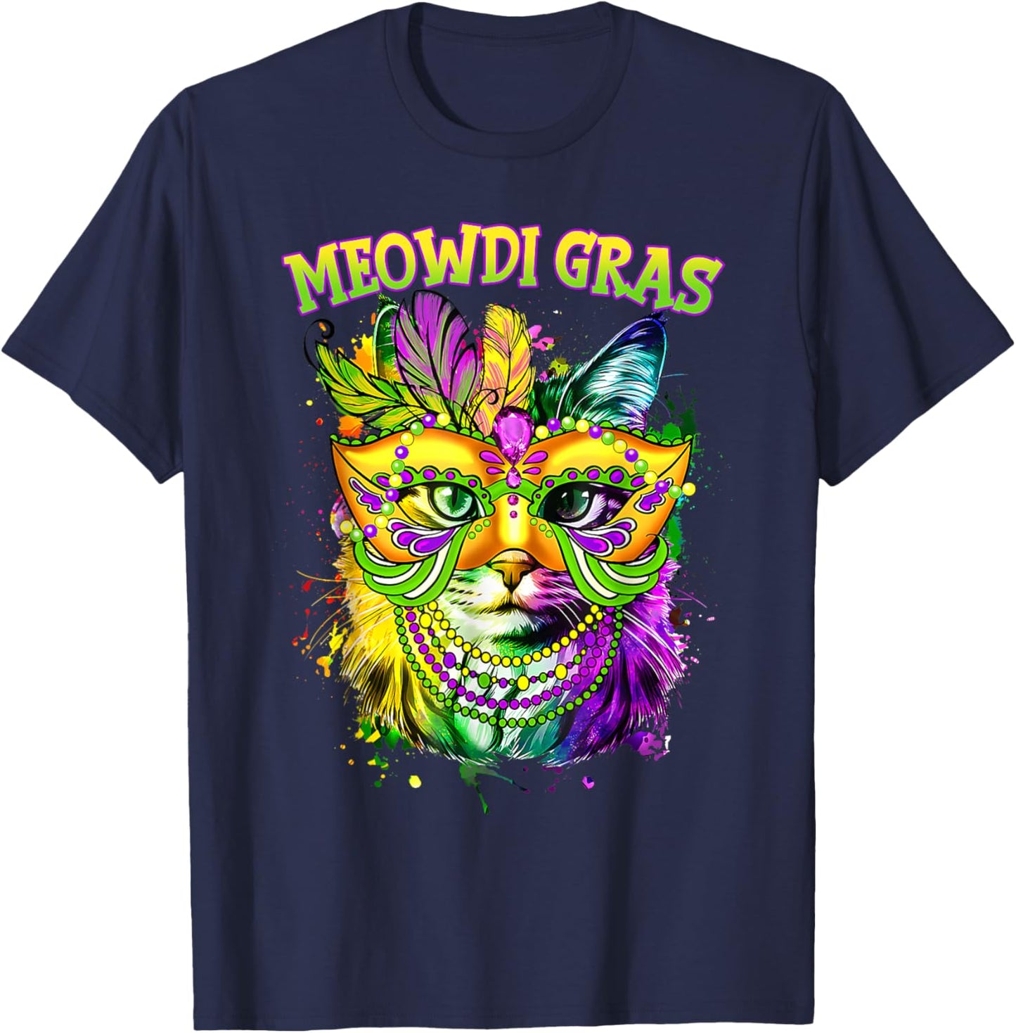 Meowdi Gras Mardi Gras Cat Lover New Orleans Louisiana USA T-Shirt - T-Shirt | Navy