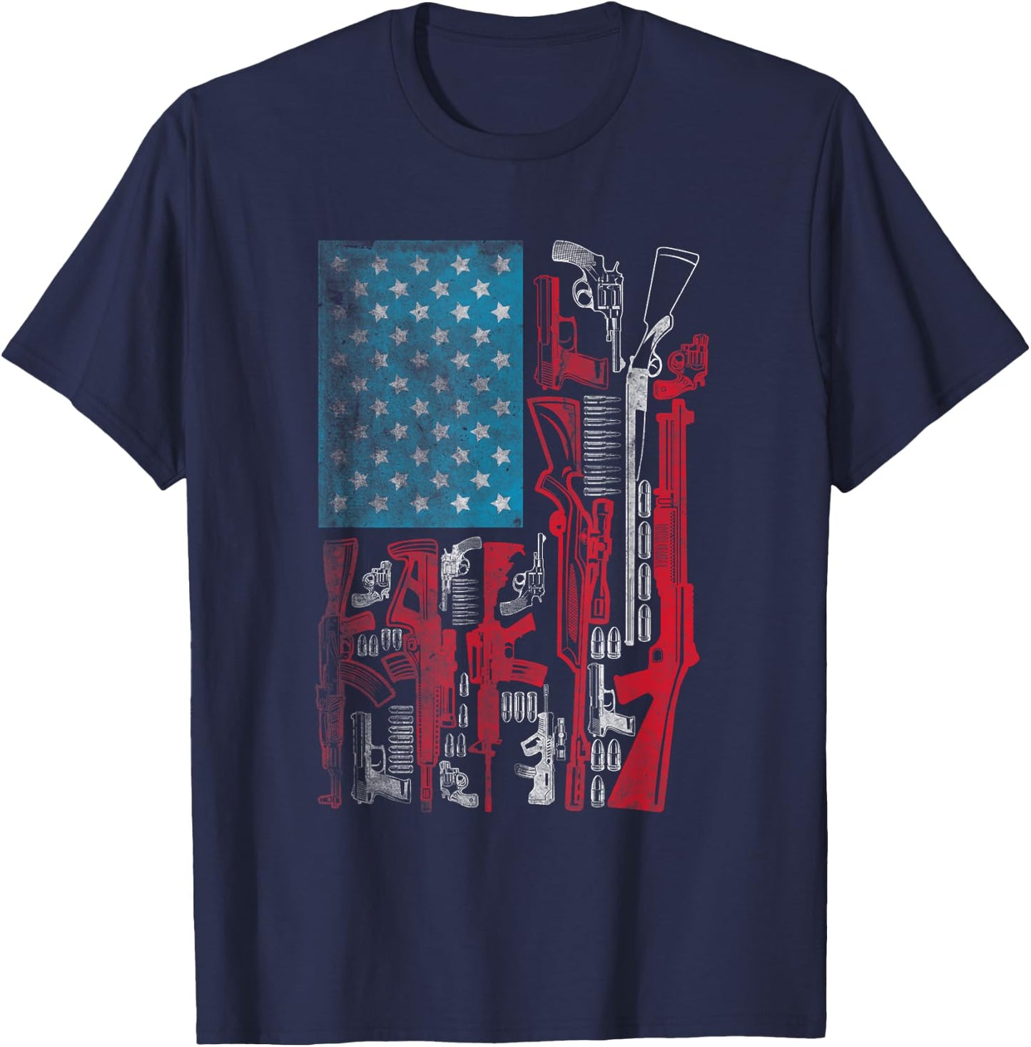 American Flag Guns Riffles Bullets US Flag Weapon Ammo Lover T-Shirt - T-Shirt | Navy