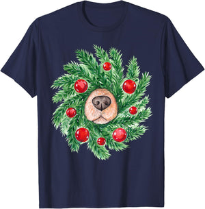 Cute Christmas men women dog nose wreath funny dogs Xmas dog T-Shirt - T-Shirt | Navy