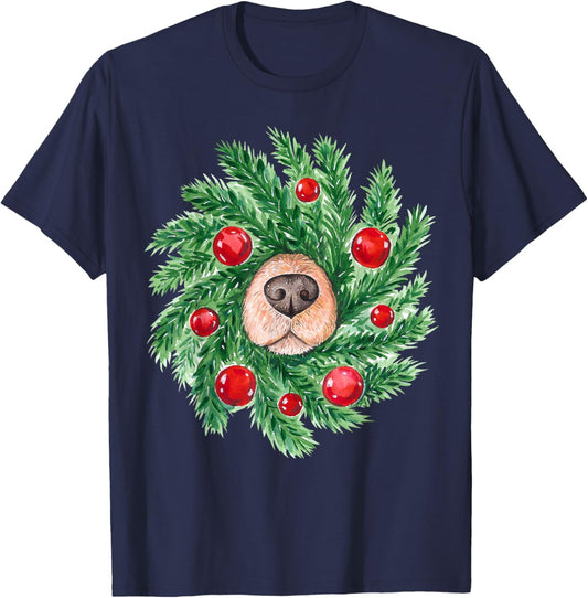 Cute Christmas men women dog nose wreath funny dogs Xmas dog T-Shirt - T-Shirt | Navy