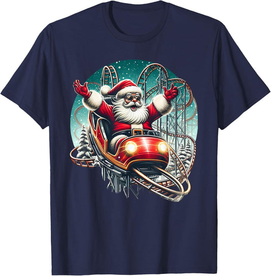 Christmas Santa Riding On Roller Coaster Funny Kids Boys Men T-Shirt - T-Shirt | Navy