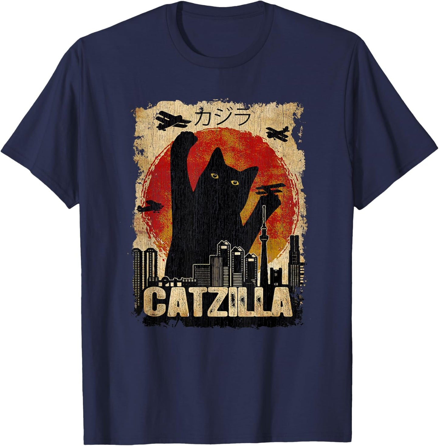 Vintage Catzilla - Funny Kitten and Cat T-Shirt - T-Shirt | Navy