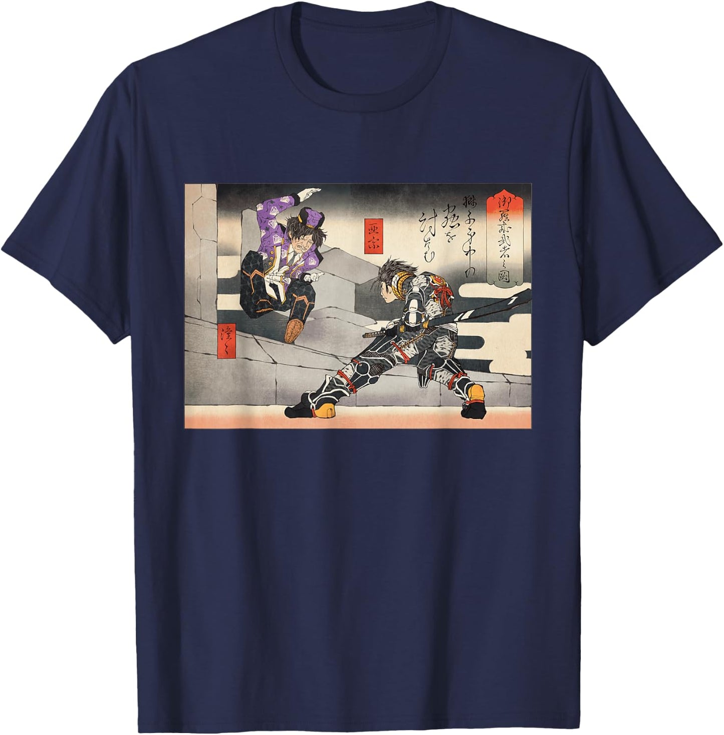 PSO2 Ash vs. Doudou Ukiyo-e Style T-Shirt - T-Shirt | Navy