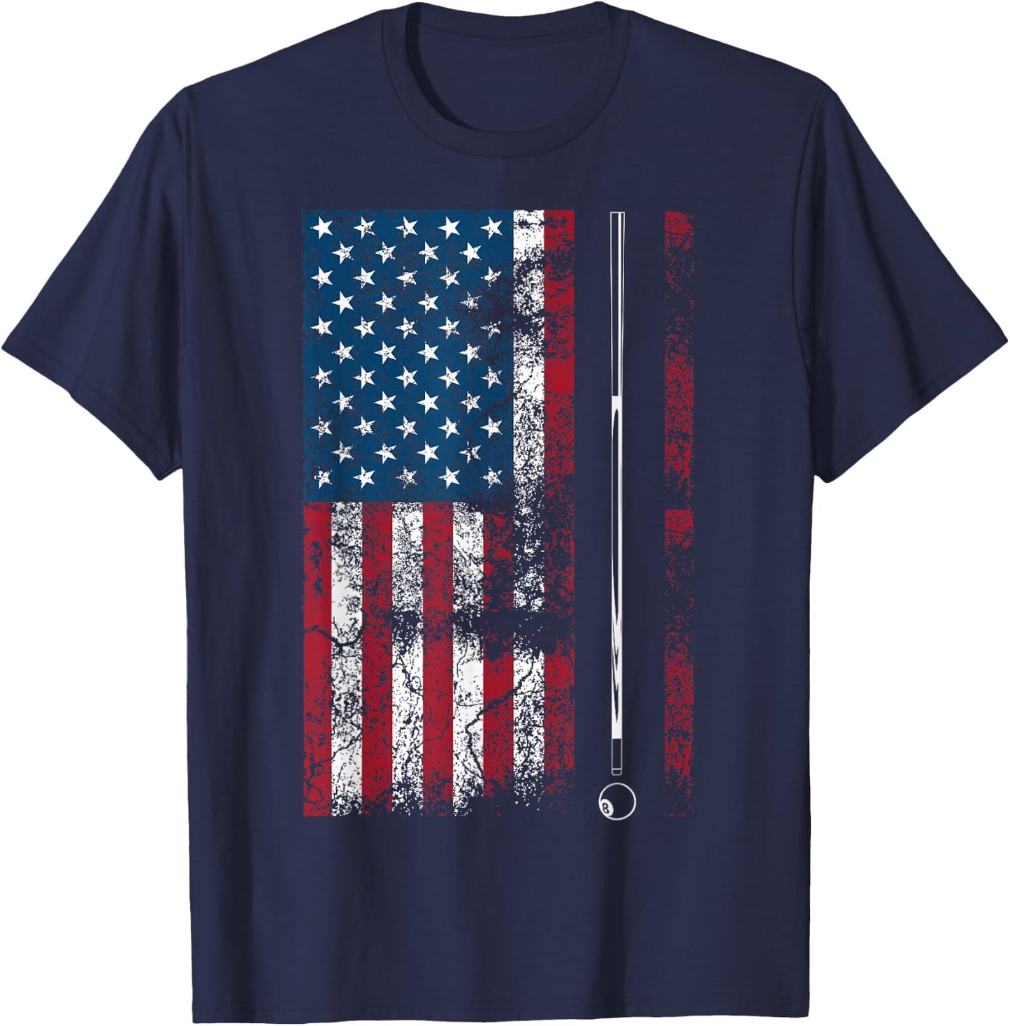 American Flag Billiard Stick Cute Table Game Funny USA Gift T-Shirt - T-Shirt | Navy