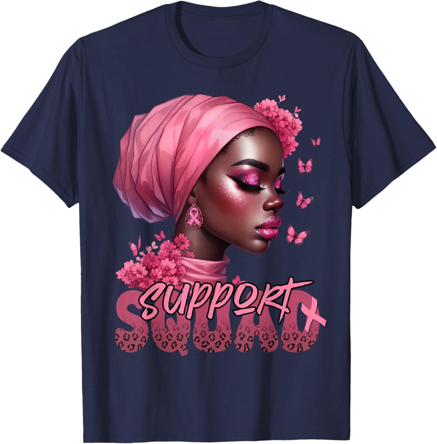 Breast Cancer Black Woman Shirt Support Squad Black Women T-Shirt - T-Shirt | Navy