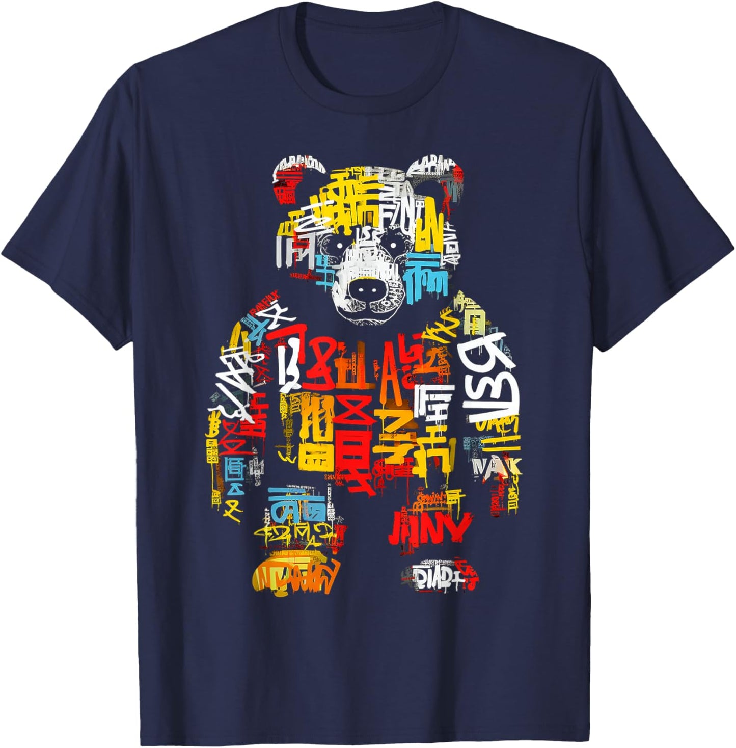 Bear Text Abstract Colorful Animal Art Bear T-Shirt - T-Shirt | Navy