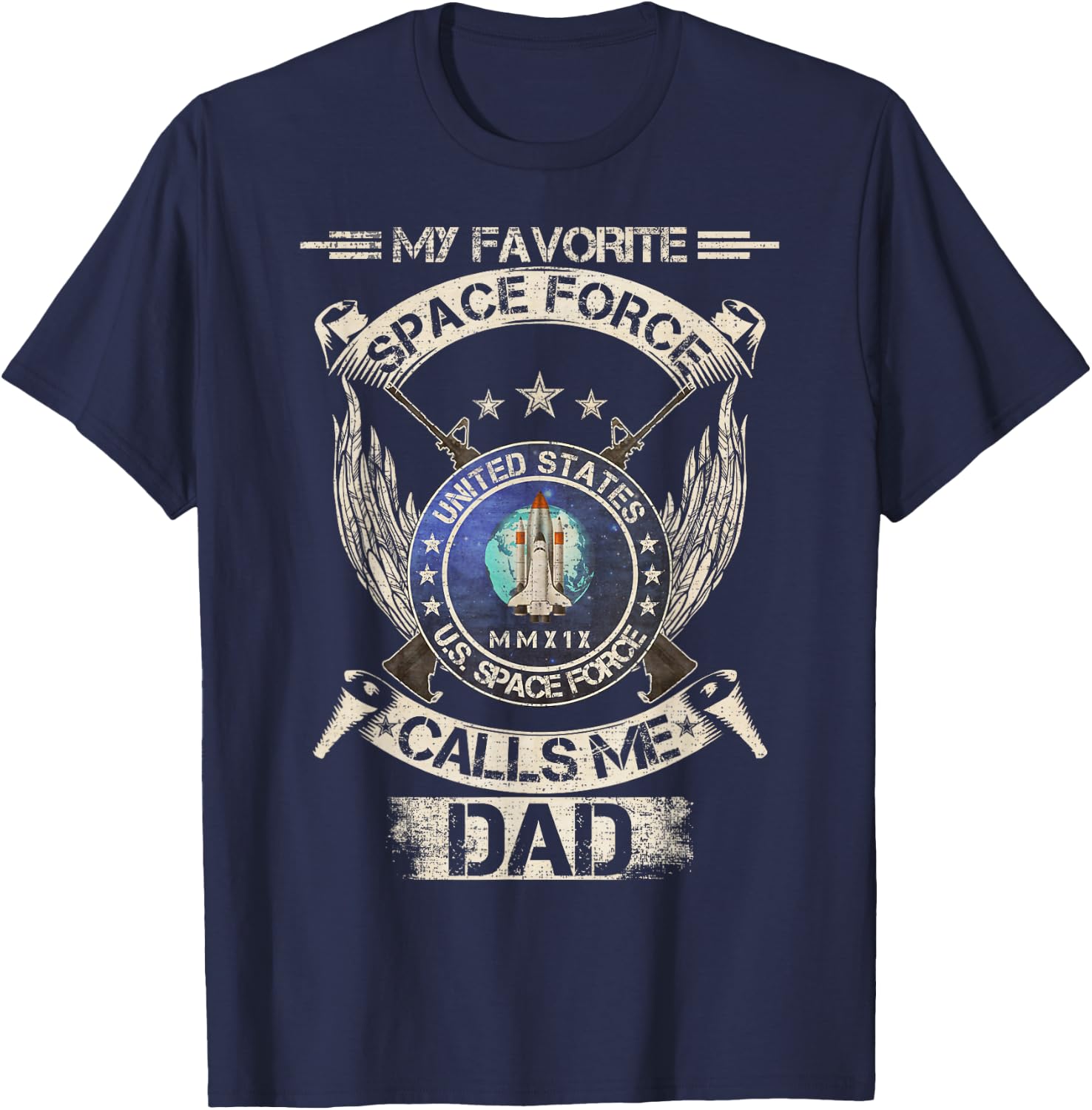 Vintage My Favorite US Space Force Veteran Calls Me Dad T-Shirt - T-Shirt | Navy