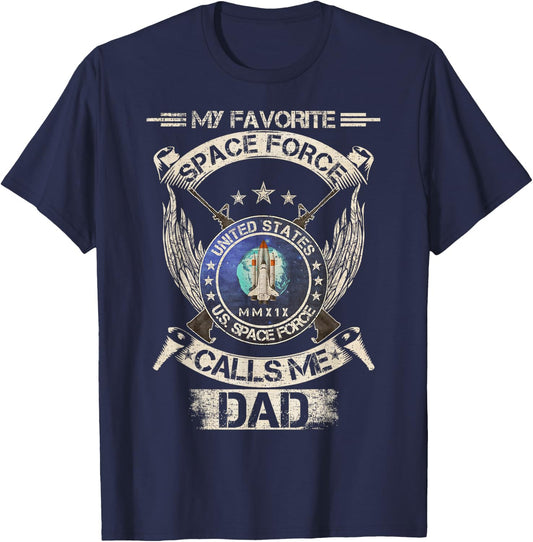 Vintage My Favorite US Space Force Veteran Calls Me Dad T-Shirt - T-Shirt | Navy