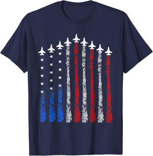 4th Of July Fighter Jet Airplane Red White Blue USA Flag Kids Men T-Shirt - T-Shirt | Navy