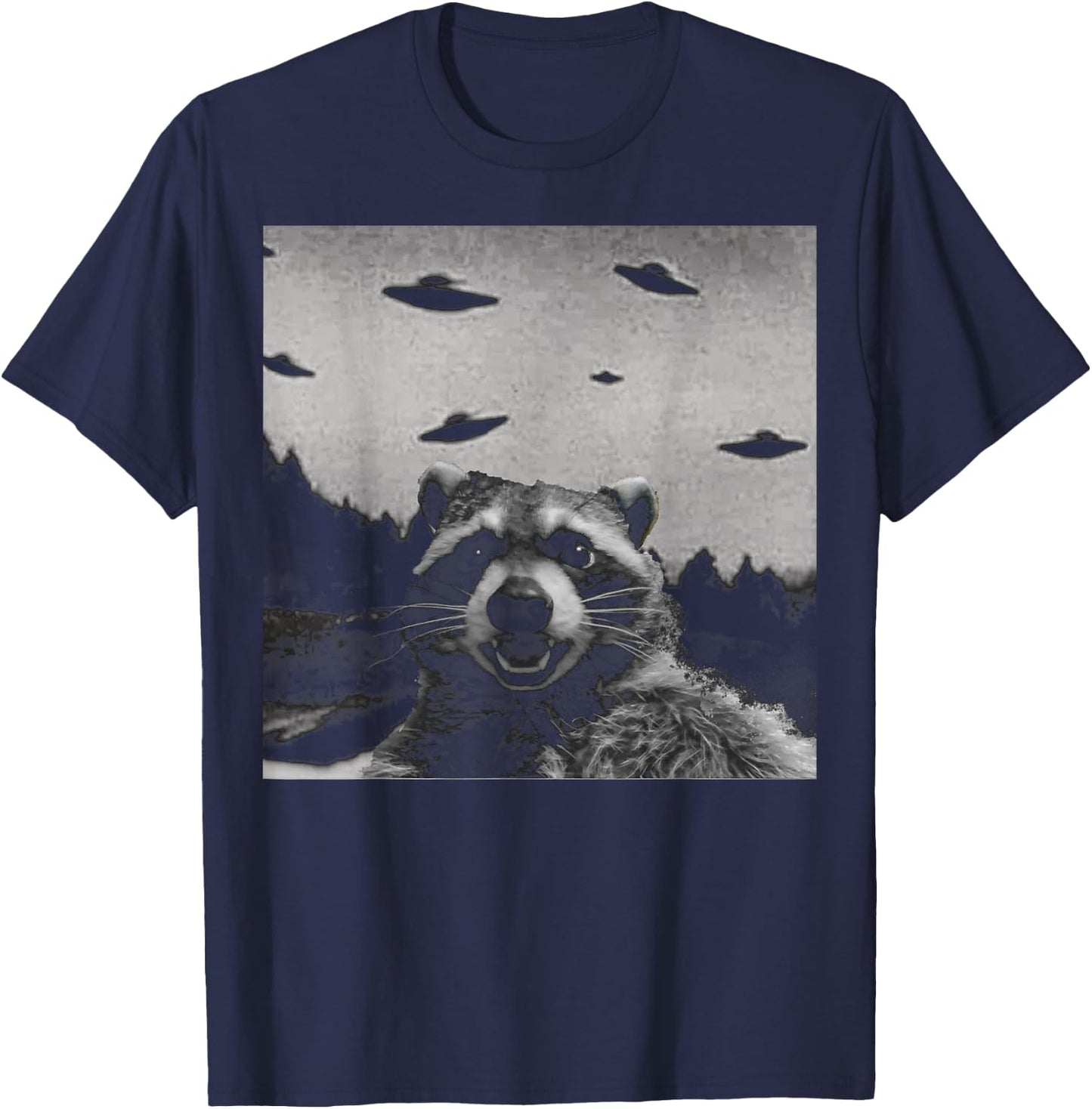 Alien UFO Funny Raccoon T-Shirt - T-Shirt | Navy