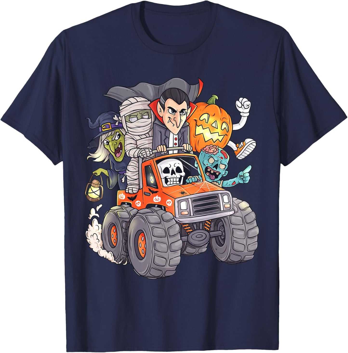 Halloween Skeleton Zombie Monster Truck Vampire Boys Kids T-Shirt - T-Shirt | Navy