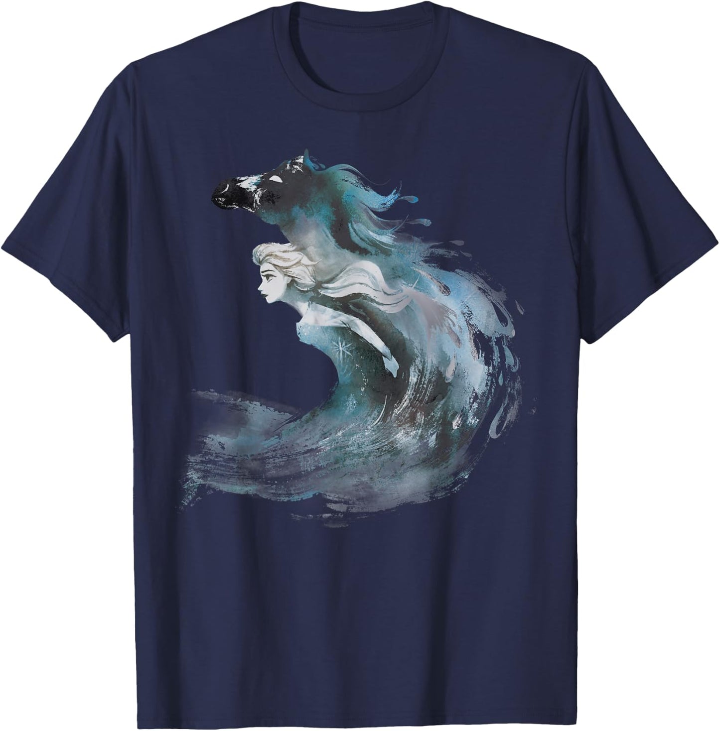 Disney Frozen 2 Elsa Watercolor Horse Painted Portrait T-Shirt - T-Shirt | Navy