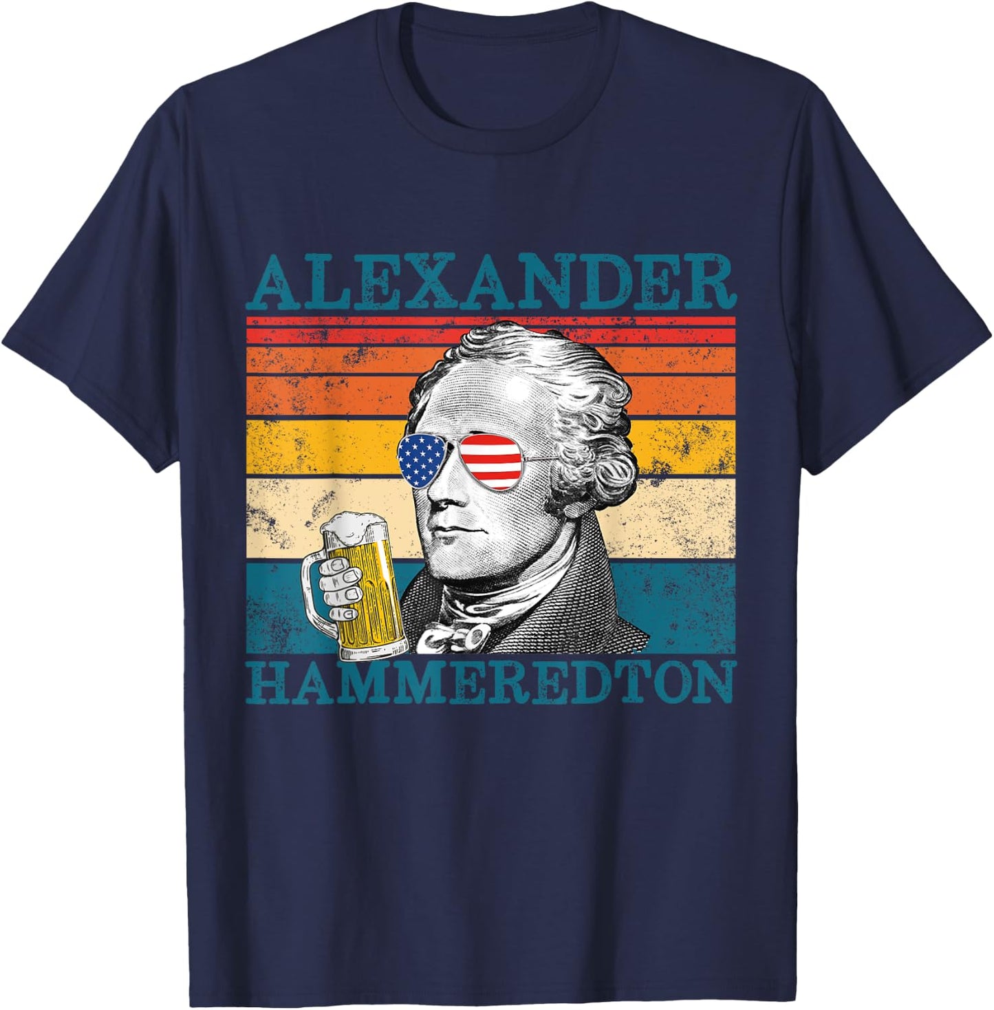 Alexander Hammeredton Retro Drinking Alexander Hamilton T-Shirt - T-Shirt | Navy