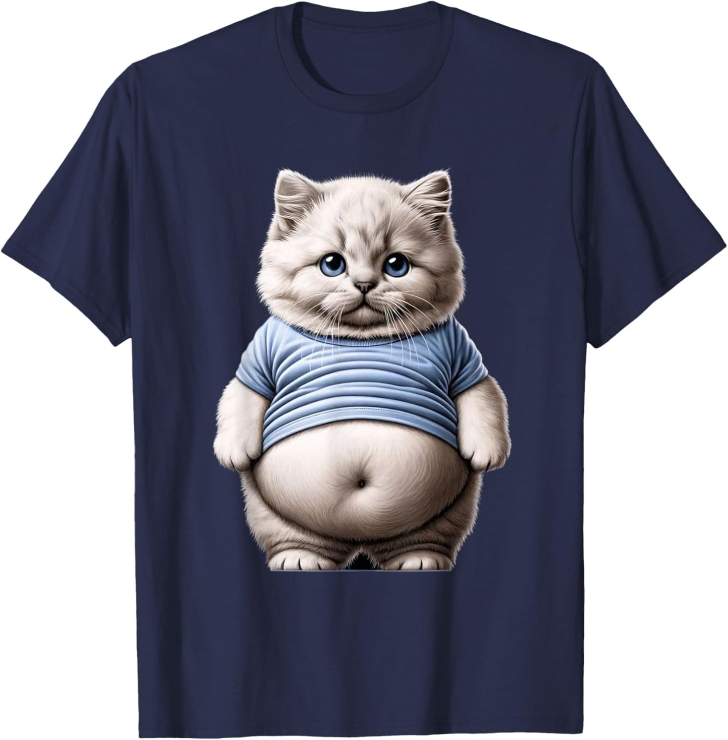 Big Belly Cute Funny Fat Cat Art Design Fat Kitten Cat Lover T-Shirt - T-Shirt | Navy