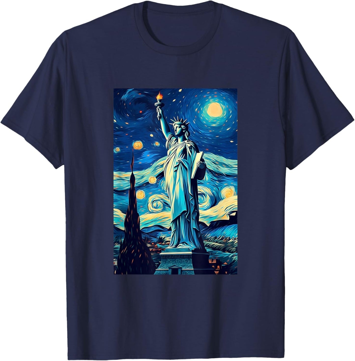 Statue of Liberty - New York - Van Gogh Style - Starry Night T-Shirt - T-Shirt | Navy
