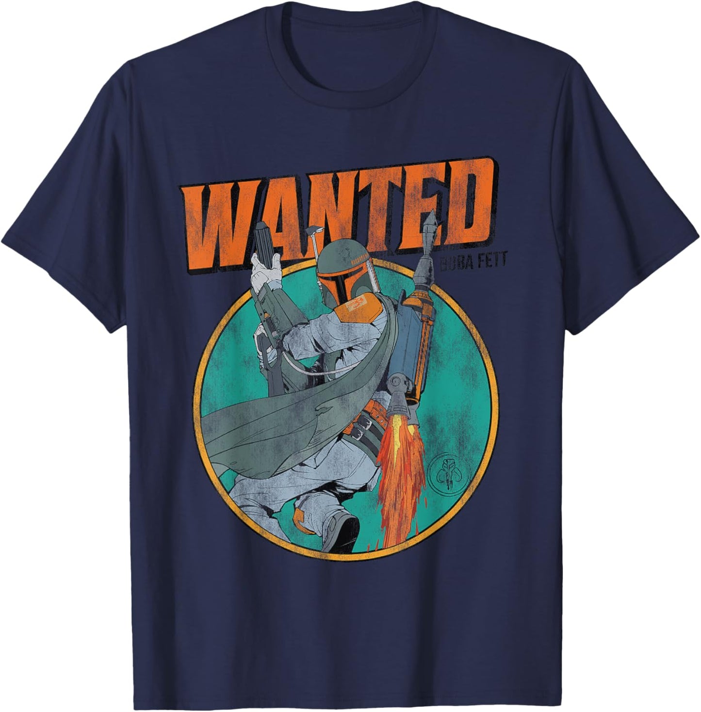Star Wars Boba Fett Wanted Mandalorian Distressed T-Shirt - T-Shirt | Navy