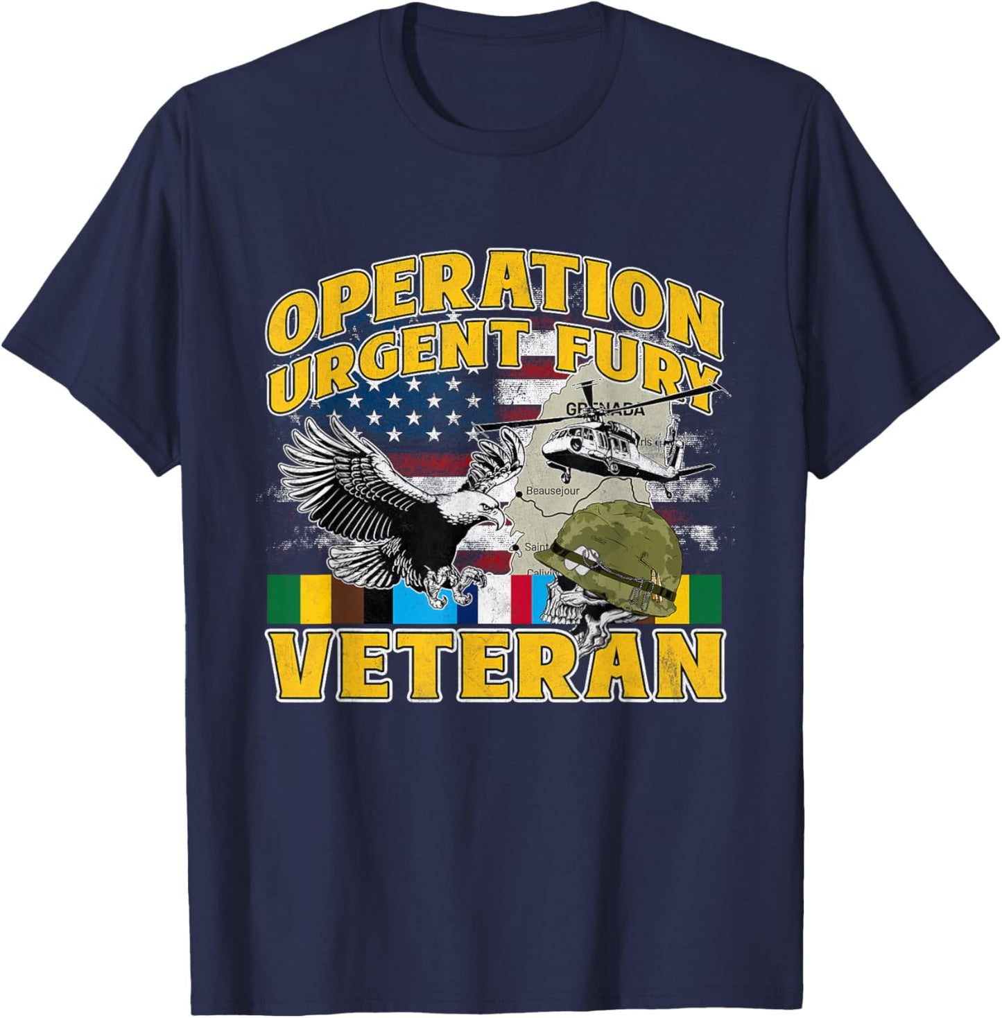 OUF Veteran Operation Urgent Fury Ribbon Grenada Vintage T-Shirt - T-Shirt | Navy