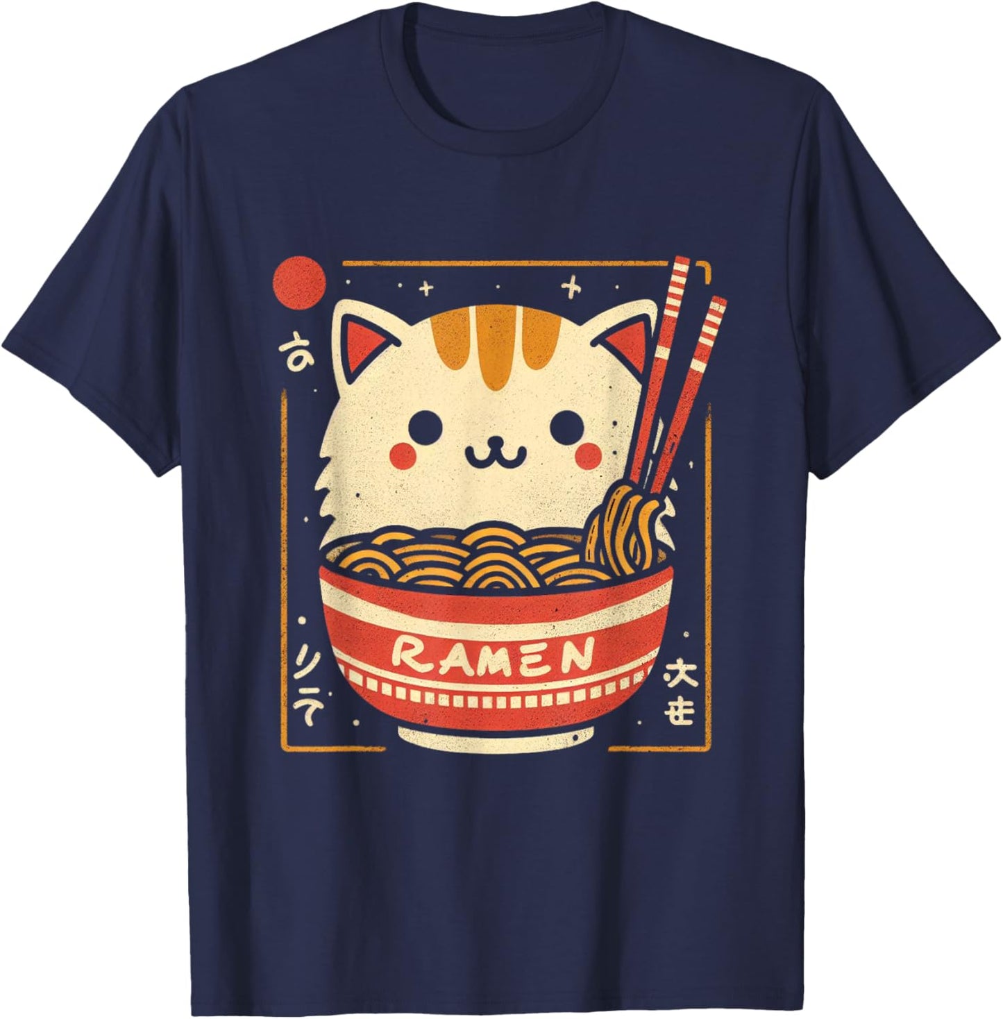Ramen Cat Kawaii Neko Japanese Noodles Aesthetic Otaku Lover T-Shirt - T-Shirt | Navy