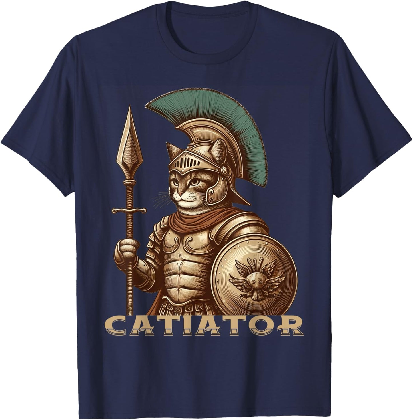 Cat Warrior Gladiator Cat Lovers Funny Cats T-Shirt - T-Shirt | Navy