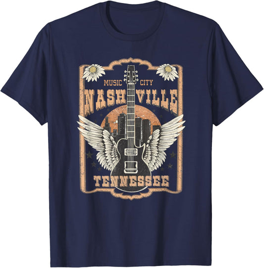 Nashville TN Music City Cool Vintage Country Concert , Small, Black T-Shirt - T-Shirt | Navy