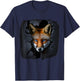 Fox Wall Blue Eyes Art Animal Motif T-Shirt - T-Shirt | Navy