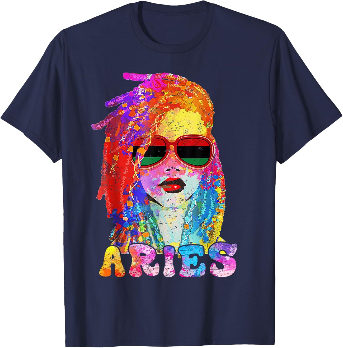 Aries Girl Loc'd Hair Art Zodiac Birthday Black Woman T-Shirt - T-Shirt | Navy