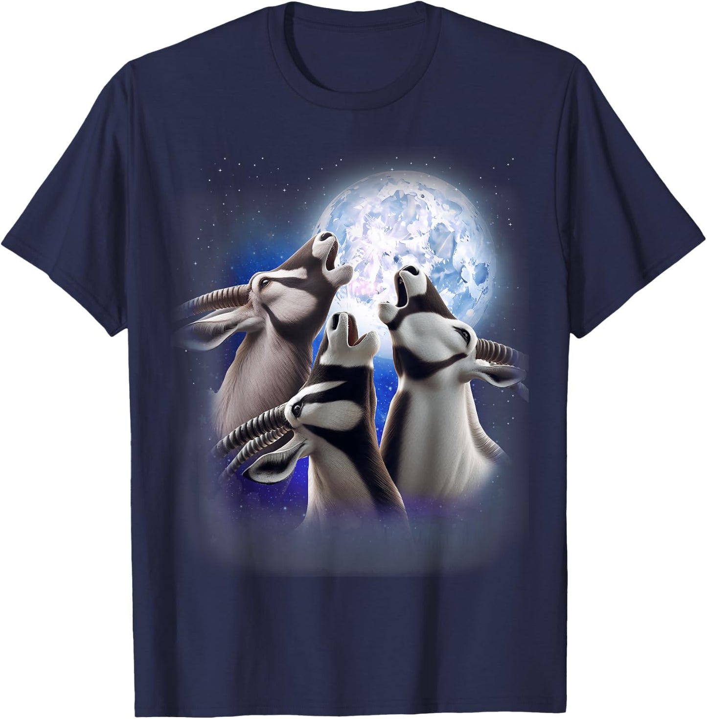 3 Oryx Howling At The Moon Funny Oryx Antelope Animal Lover T-Shirt - T-Shirt | Navy