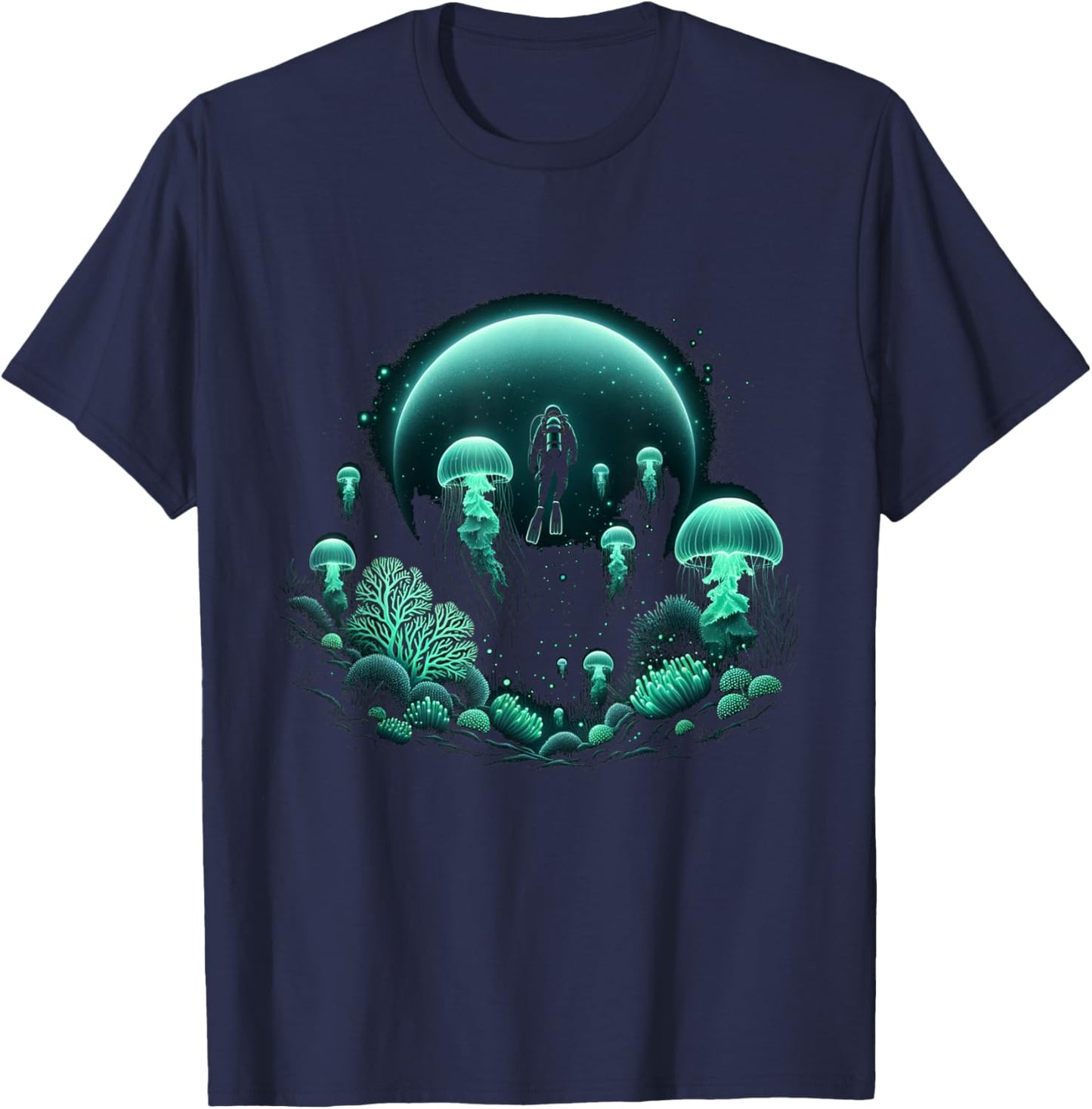 Scuba Diver and Jellyfish for Ocean Dive Trip Scuba Diving T-Shirt - T-Shirt | Navy