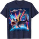 Space Cat Riding Shark Laser Eyes UFO Funny Kitty Cat Women Girls Kids T-Shirt - T-Shirt | Navy