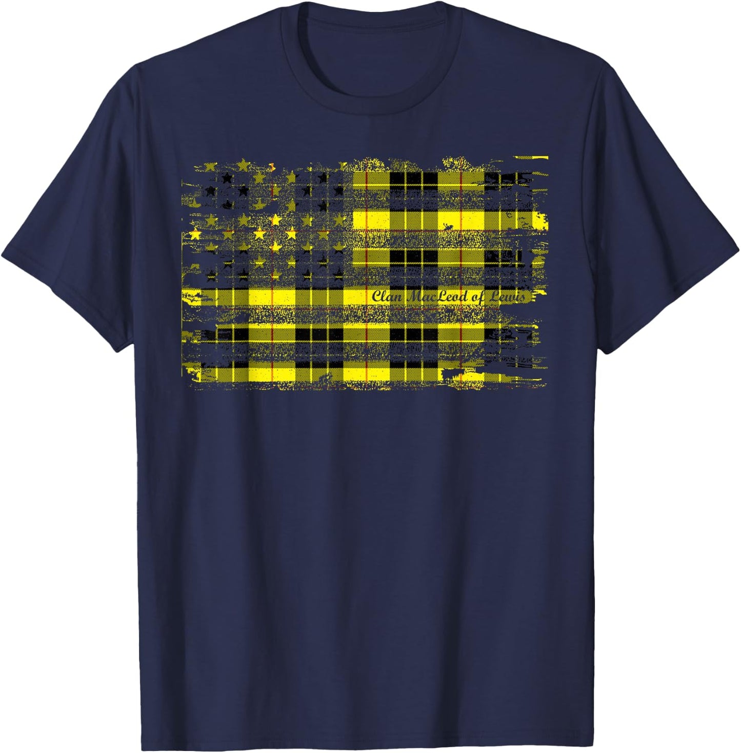 Clan MacLeod of Lewis American Flag Scottish Tartan Shirt T-Shirt - T-Shirt | Navy