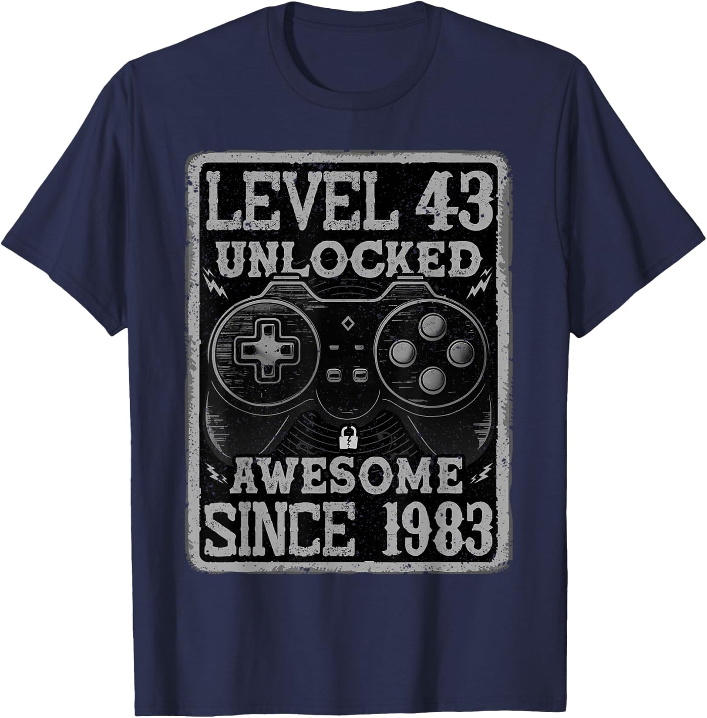 Level 43 Unlocked Awesome Since 1983 43rd Birthday Gaming T-Shirt - T-Shirt | Navy
