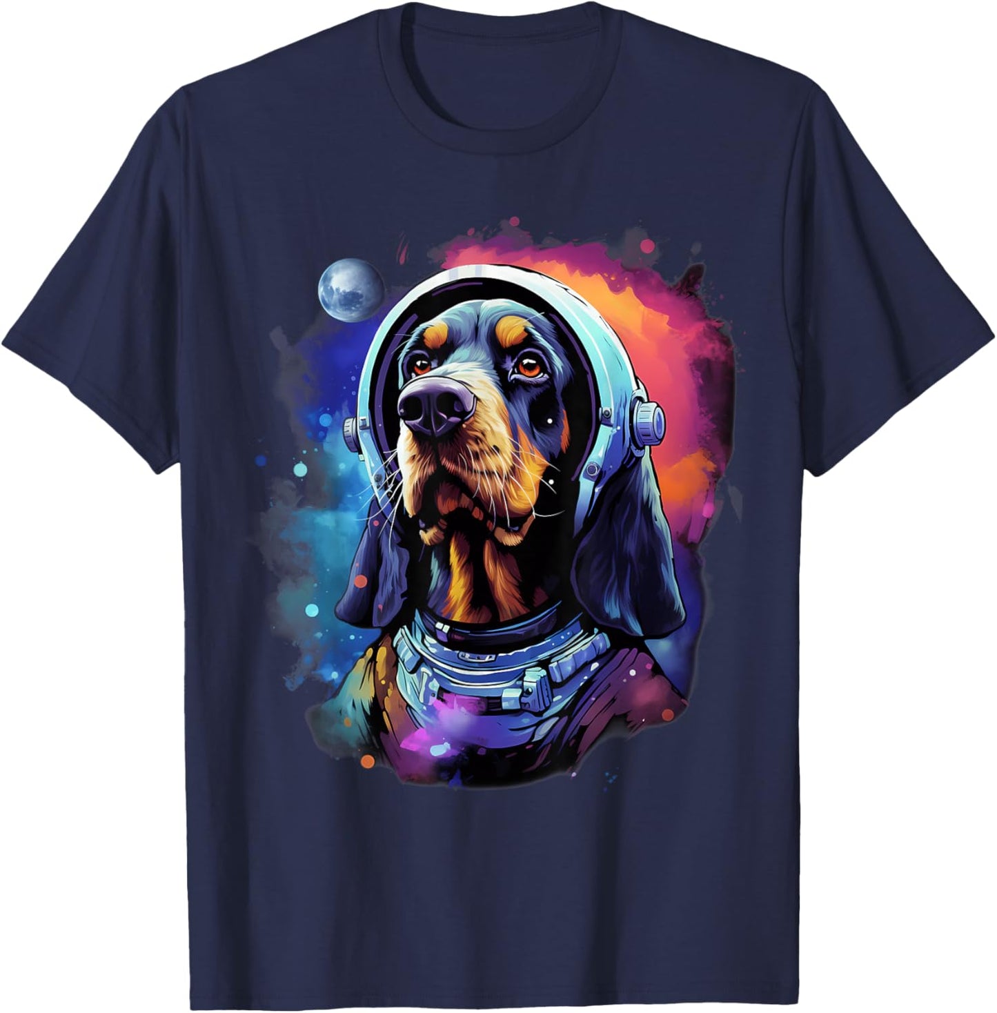 Space Bluetick Coonhound Dog Astronaut T-Shirt - T-Shirt | Navy