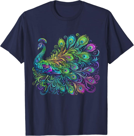 Psychedelic Peacock - Colorful Bird Lover T-Shirt - T-Shirt | Navy