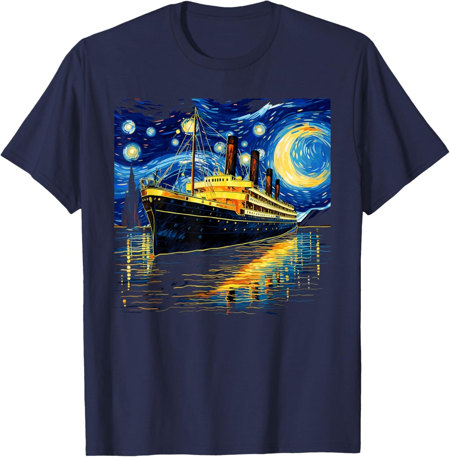 Retro Vintage Starry Night Inspired Men Women Kids Titanic T-Shirt - T-Shirt | Navy