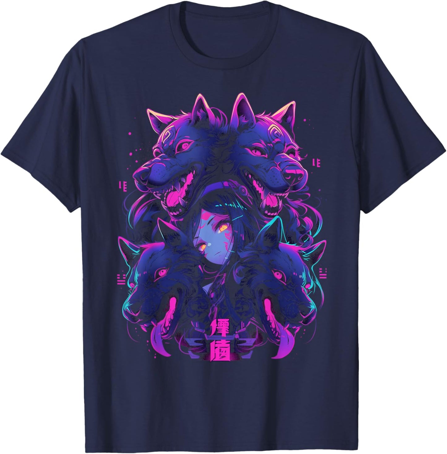 Anime Manga Cyberpunk Aesthetic Techwear Harajuku | Wolf T-Shirt - T-Shirt | Navy