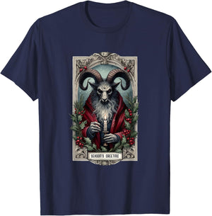 Season And Greeting Krampus Tarot Christmas Horror Holiday T-Shirt - T-Shirt | Navy