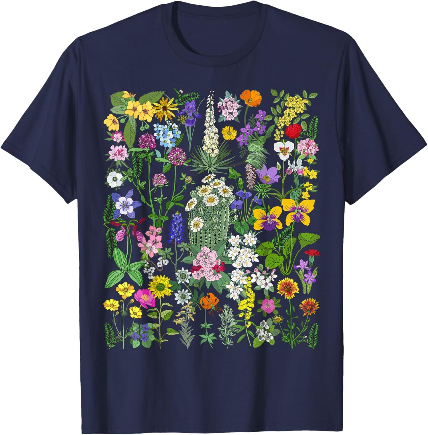 Flower Graphic Wildflower Floral Gardening Small T-Shirt - T-Shirt | Navy