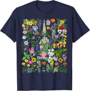 Flower Graphic Wildflower Floral Gardening Small T-Shirt - T-Shirt | Navy