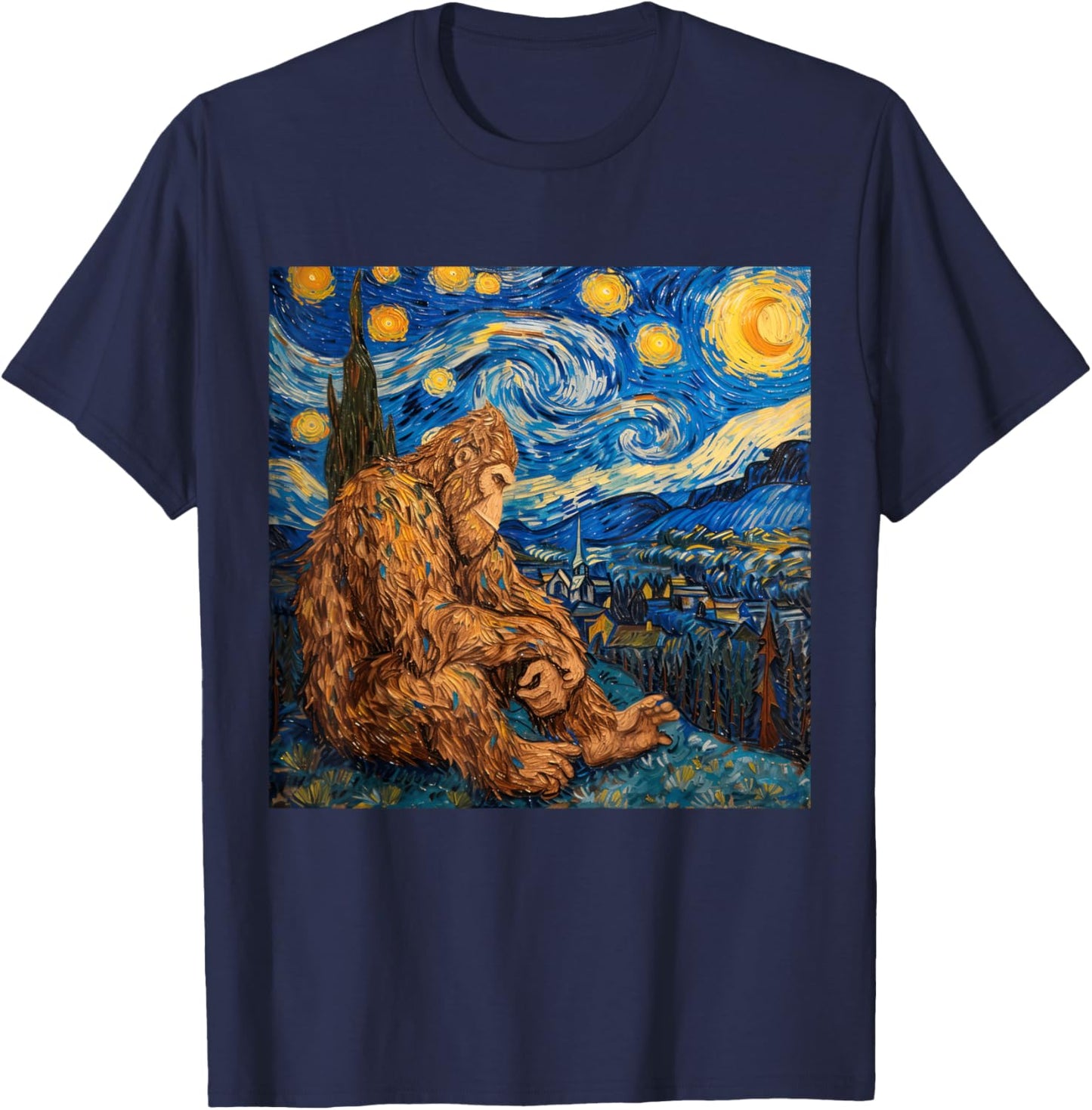 Sasquatch Starry Night Van Gogh T-Shirt - T-Shirt | Navy