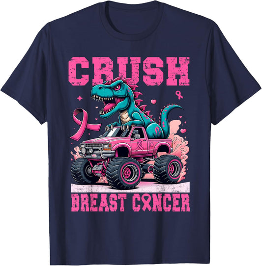 Crush Breast Cancer Awareness Pink Monster Truck Women Mom T-Shirt - T-Shirt | Navy