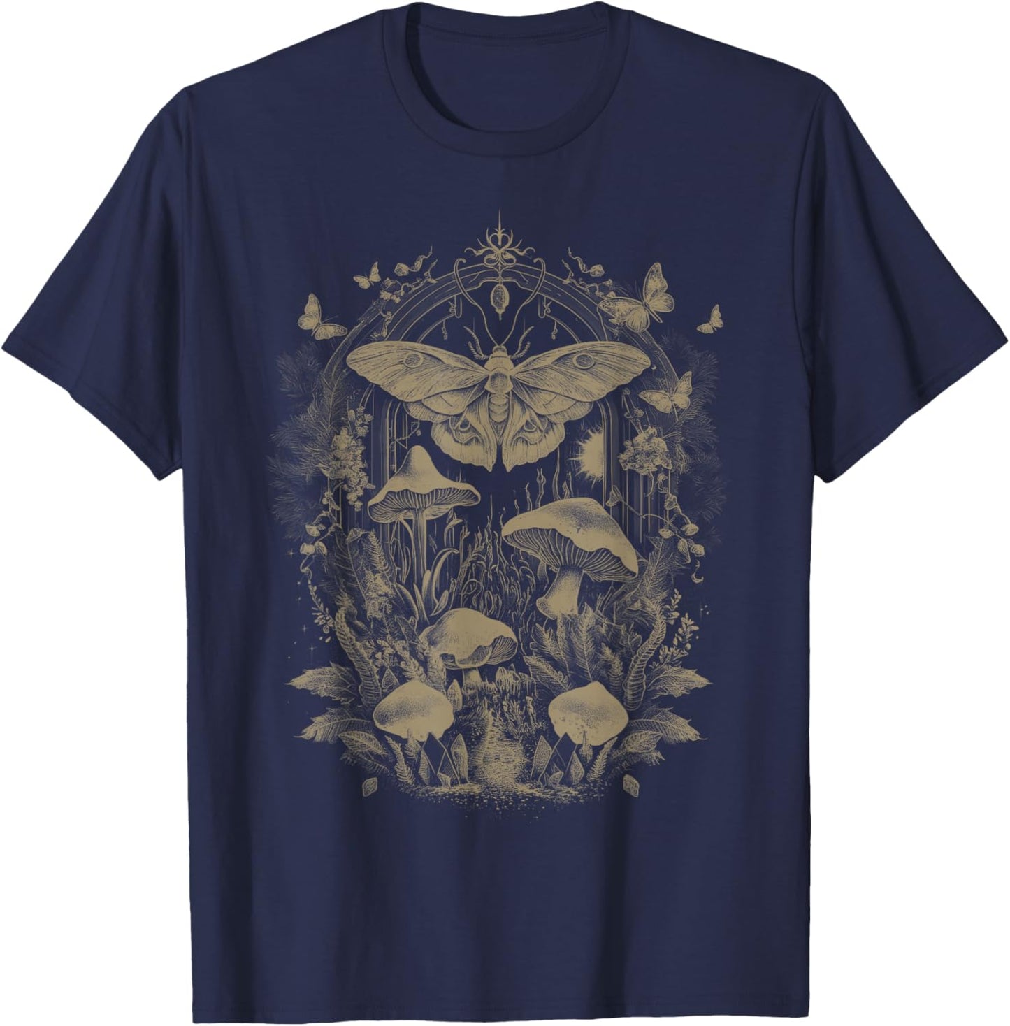 Butterfly Grunge Fairycore Therian Clothing Cute Moth Aesthetic Floral & Girls, -Adults & Kids, Brown, Small, Short Sleeve, Classic Fit T-Shirt - T-Shirt | Navy