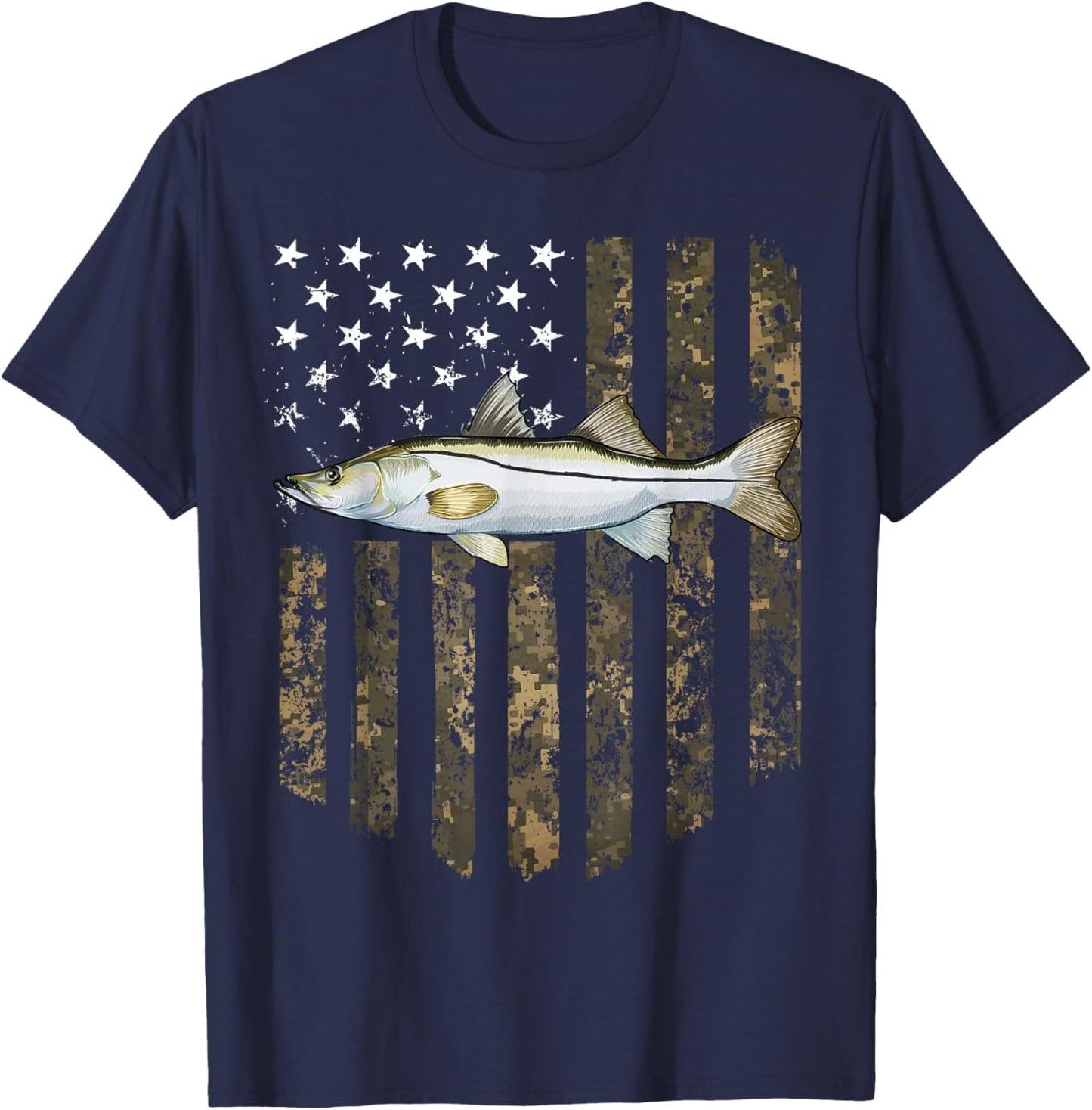 Camo American Flag Snook Fishing 4th Of July T-Shirt - T-Shirt | Navy