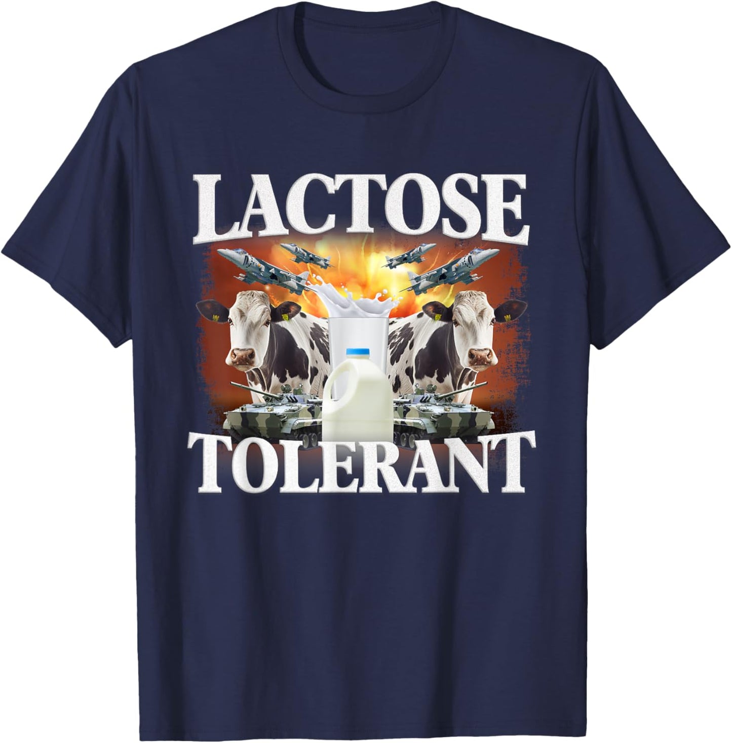 Funny Lactose Retro Pro-Dairy Apparel -Adults Black Cotton Blend Small T-Shirt - T-Shirt | Navy