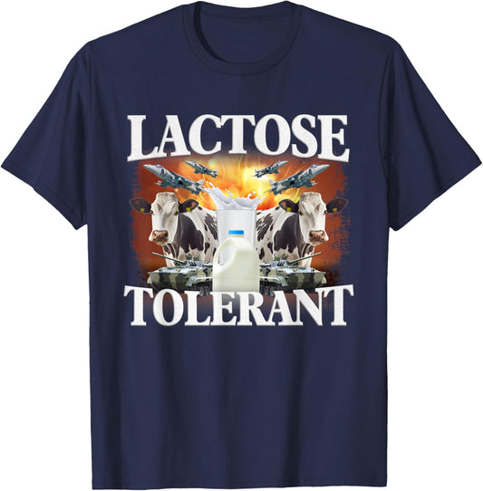 Funny Lactose Retro Pro-Dairy Apparel -Adults Black Cotton Blend Small T-Shirt - T-Shirt | Navy