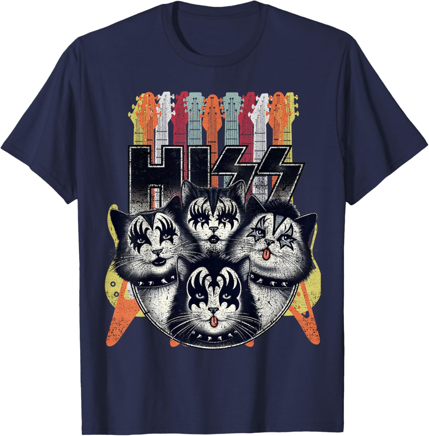 Hiss Funny Cats Kittens Parody Rock Rockin vintage retro cat Women T-Shirt - T-Shirt | Navy