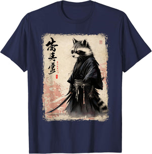 Raccoon Japanese Art Samurai Funny Raccoon Samurai T-Shirt - T-Shirt | Navy